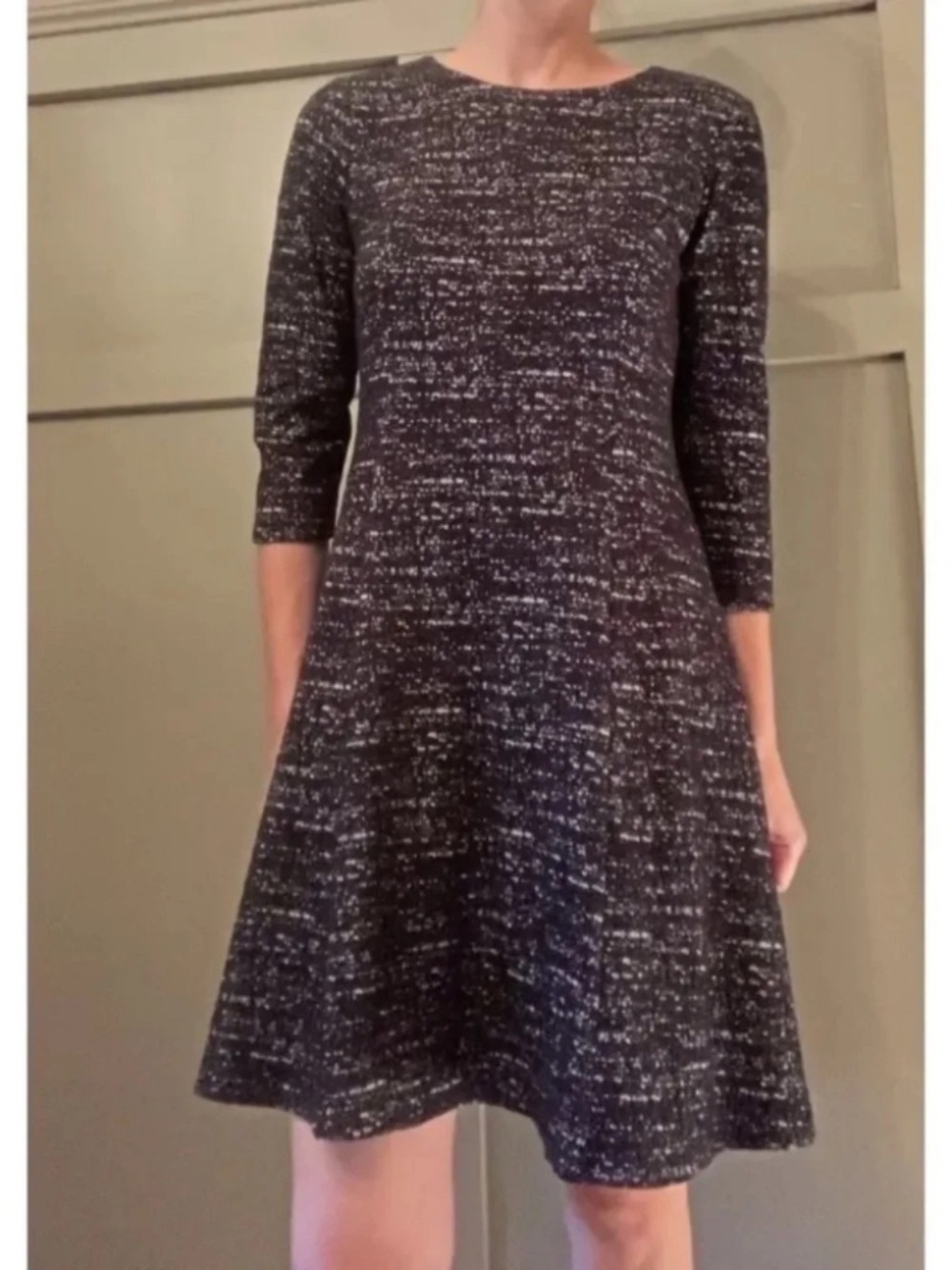 Calvin Klein Marled Black & White 3/4 Sleeve A-Line Career Dress Size 4